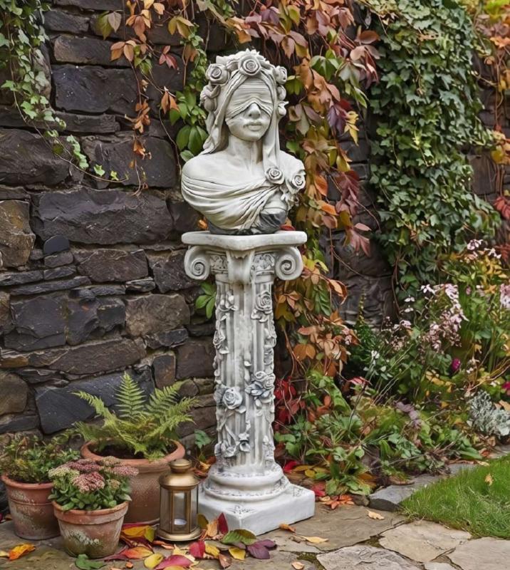 Frauen Skulptur Büste mit Säule Beton Steinfigur Gartendekoraion 130cm 87kg