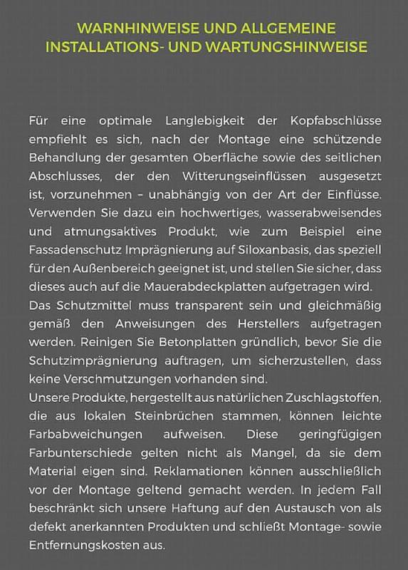 Beton Mauerabdeckung Eckwinkel 100cm lang 8 Breiten 5 Farben Elite Mauerkappen Abdeckplatten