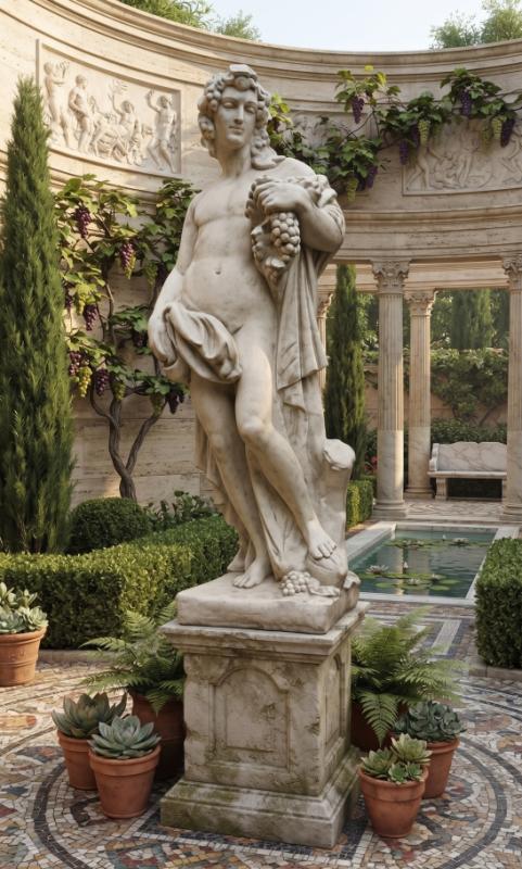Bacchus Weingeist Dionysos Gartenfigur mit Wein Vierjahreszeiten Figur mit Sockel