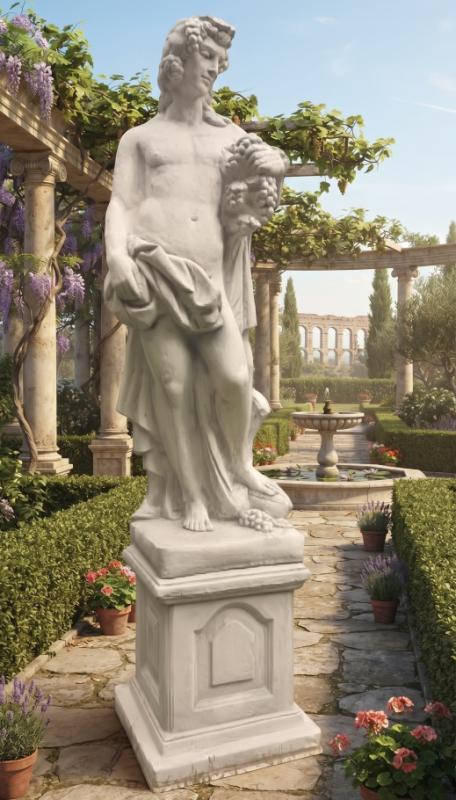 Bacchus Weingeist Dionysos Gartenfigur mit Wein Vierjahreszeiten Figuren mit Sockel