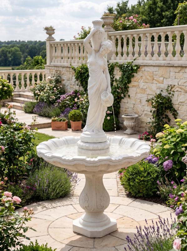 Gartenbrunnen mit einer Brunnenschale und Wasserträgerin Figur 235cm 469kg