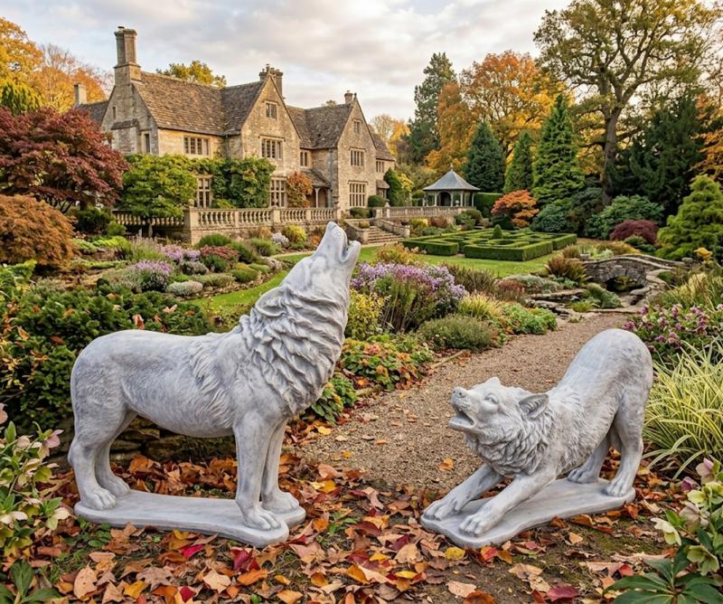 Wölfe Steinfiguren lebensgroße Steinguss Wolffiguren Gartendekoration Tierfiguren 297kg