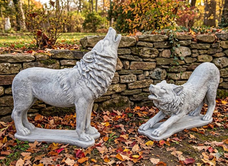 Wölfe Steinfiguren lebensgroße Steinguss Wolffiguren Gartendekoration Tierfiguren 297kg
