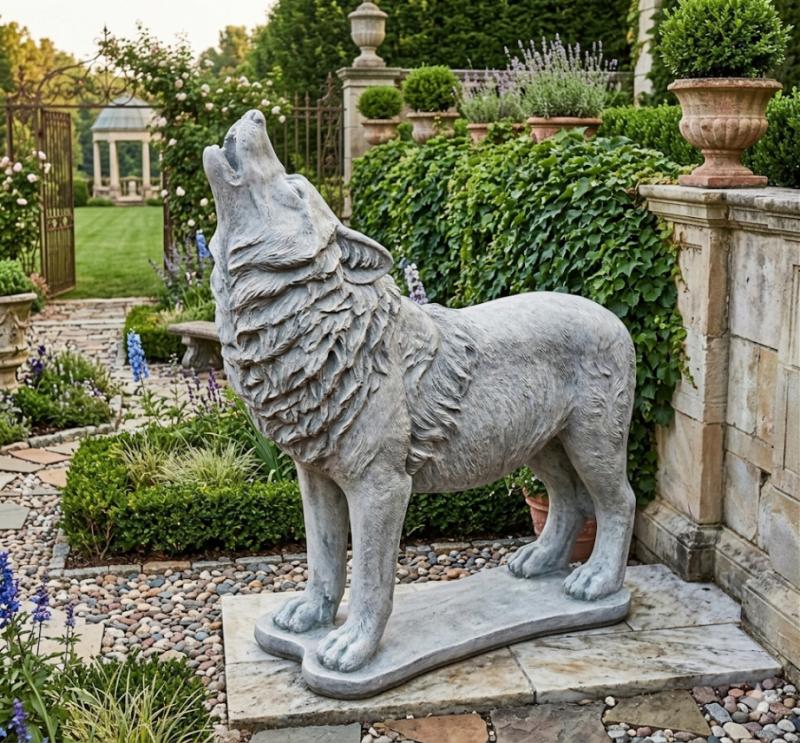 heulender wolf als garten figur frostfest steinfigur