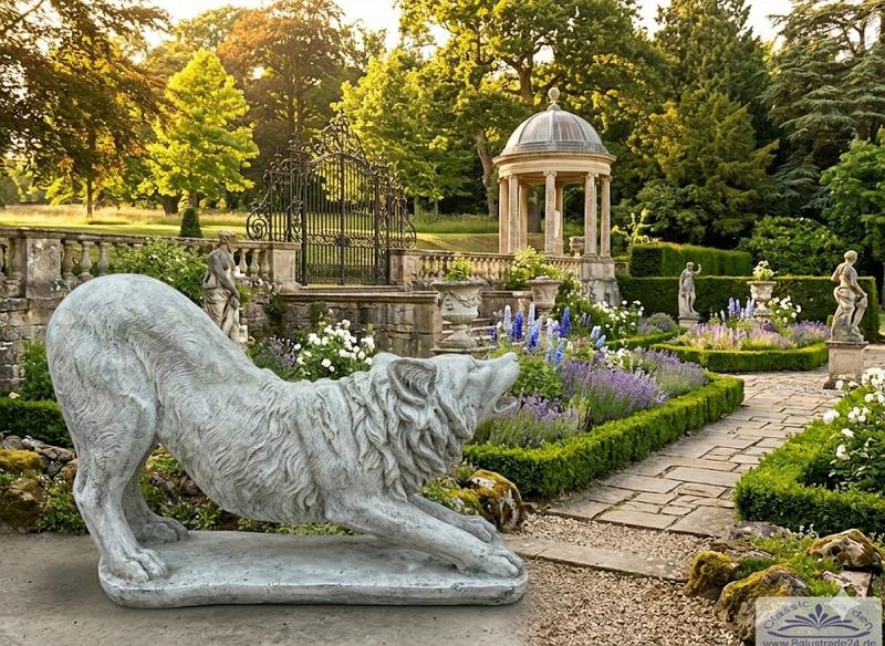 Heulender Wolf lebendsgroß Beton Steinguss Figur Gartendekoration Tierfigur Länge 100cm 140kg