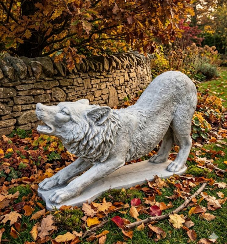 Wolf lebendsgroß Beton Steinguss Figur Gartendekoration Tierfigur Länge 100cm 140kg