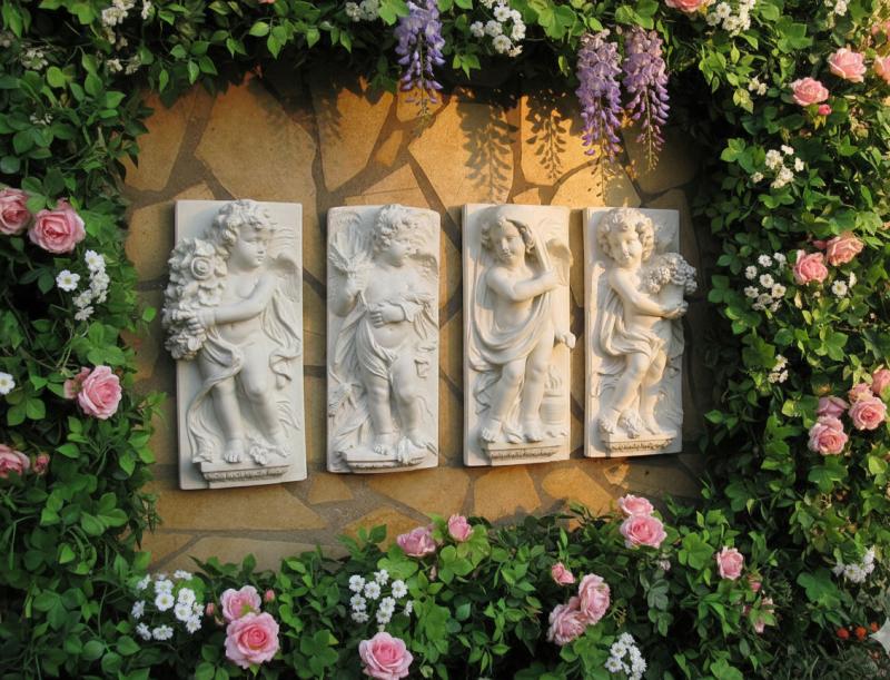 Wandrelief Bilder mit Engel Vierjahreszeiten