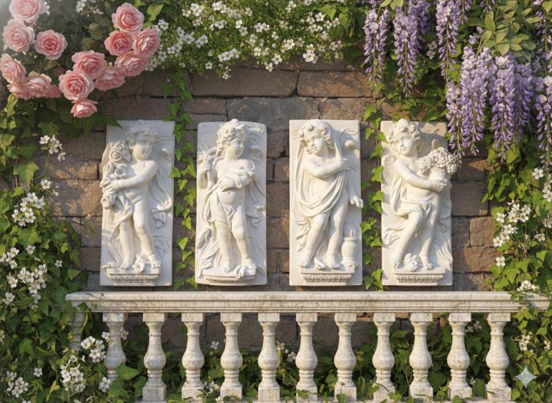 Wandrelief Bilder mit Engel Vierjahreszeiten