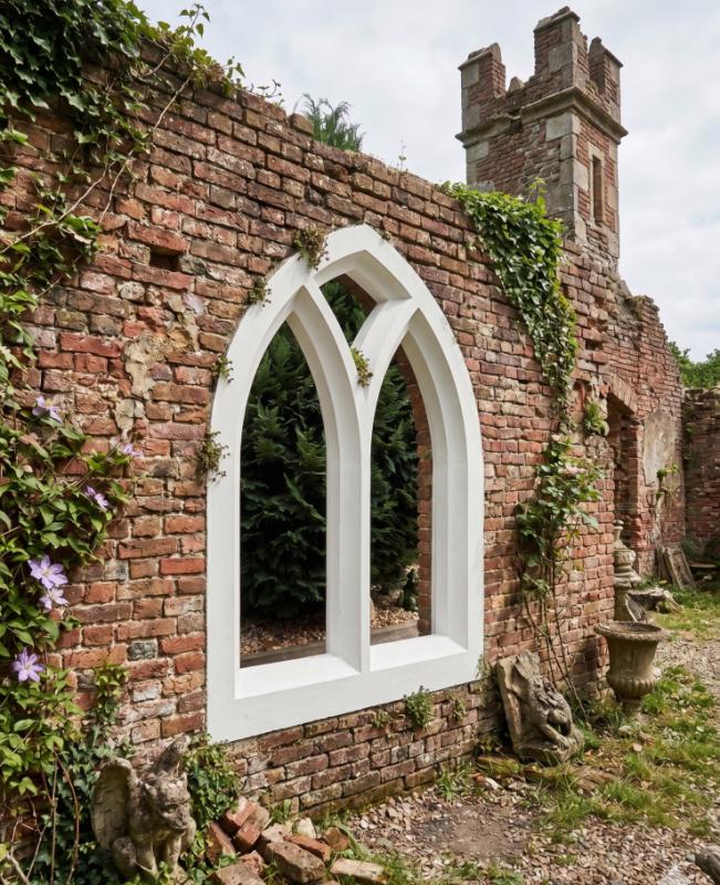 Gotisches Fenster Element für Gartenruine Burgruine Gartendekoration Fassadenstuck Beton Steinguss 119x78cm