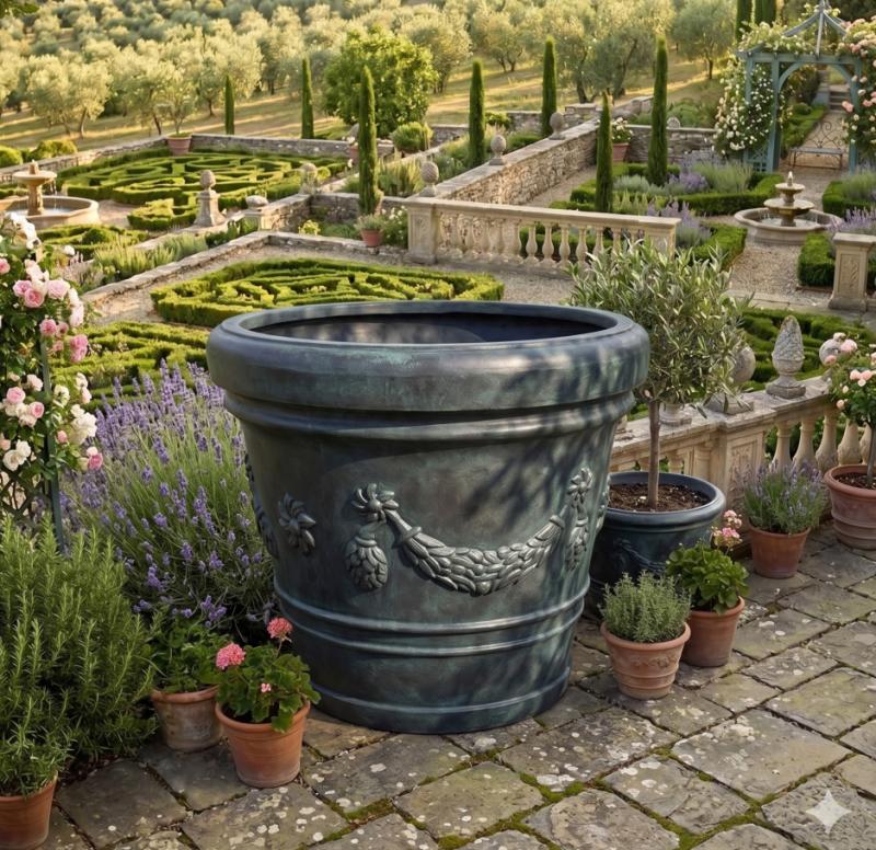 Pflanztopf aus Beton Steinguss frostfest & massiv für Garten Farbe anthrazit