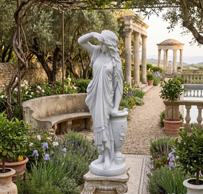Gartenfigur Frau „Schau ins Land“ Klassische Steinguss-Skulptur für Garten Park und Terrasse 85cm