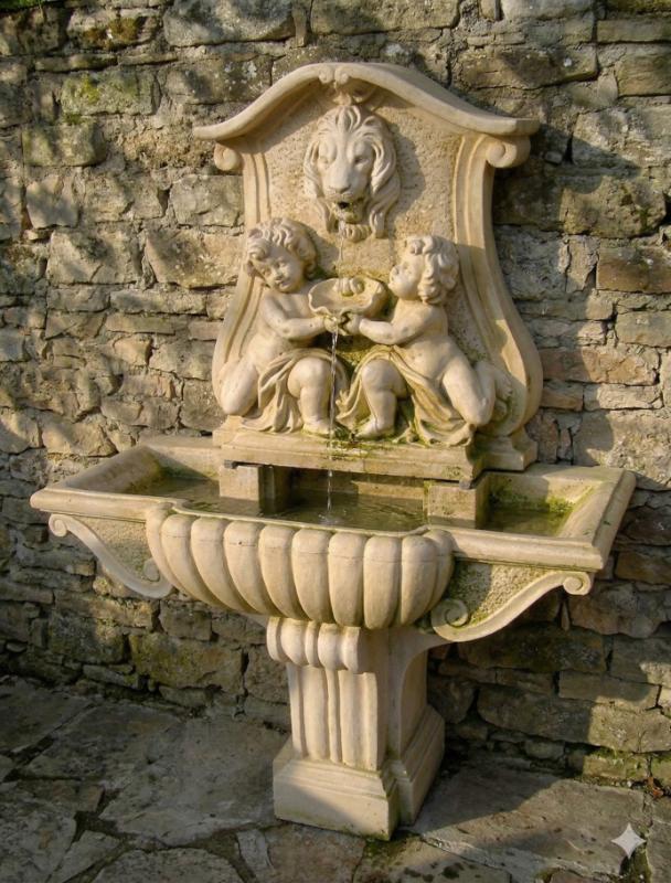 Brunnen mit Engel Figuren und Löwenkopf Antik Stil Gartenbrunnen 163cm 395kg