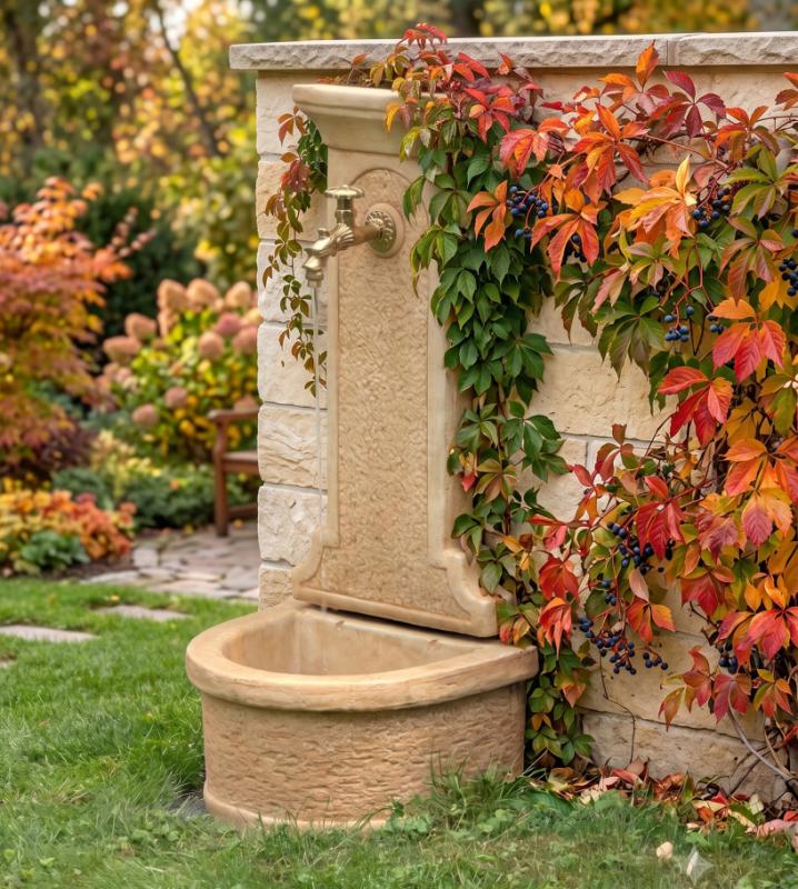 Wandbrunnen Kreta Wasserzapfstelle Wasserzapfsäule als Garten Zapfstelle 94cm 50kg