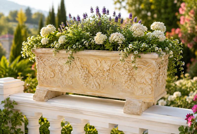 Blumenkasten Pflanzkasten mit Weinlaub Pflanzkübel Beton Steinguss 69cm