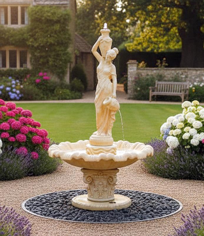 Gartenbrunnen mit Frau Wasserträgerin mit Krug Standbrunnen