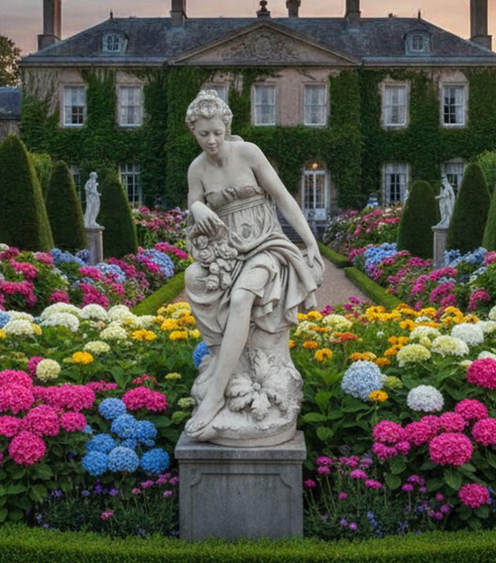 Gartenfigur Blumenstreumädchen mit Füllhorn als Dekoration