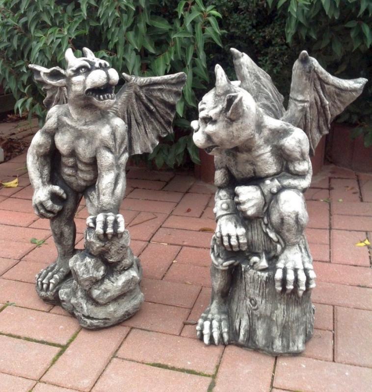 Gartenfiguren Gargoyle Set Drachen mit Flügel Steinfiguren Mauer Torwächter Fantasy