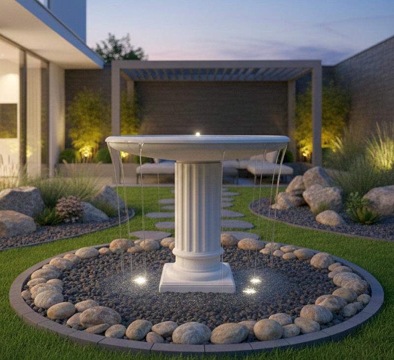 moderner flacher brunnen mit wasserschale