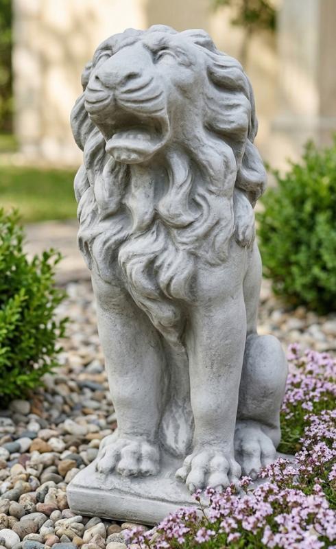 Löwenfigur gerader Blick sitzende Torlöwen Gartendekoration Steinfigur 51cm