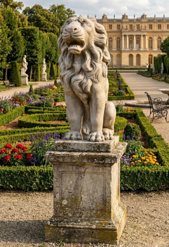 Löwenfigur gerader Blick sitzende Torlöwen Gartende Dekoration Steinfigur