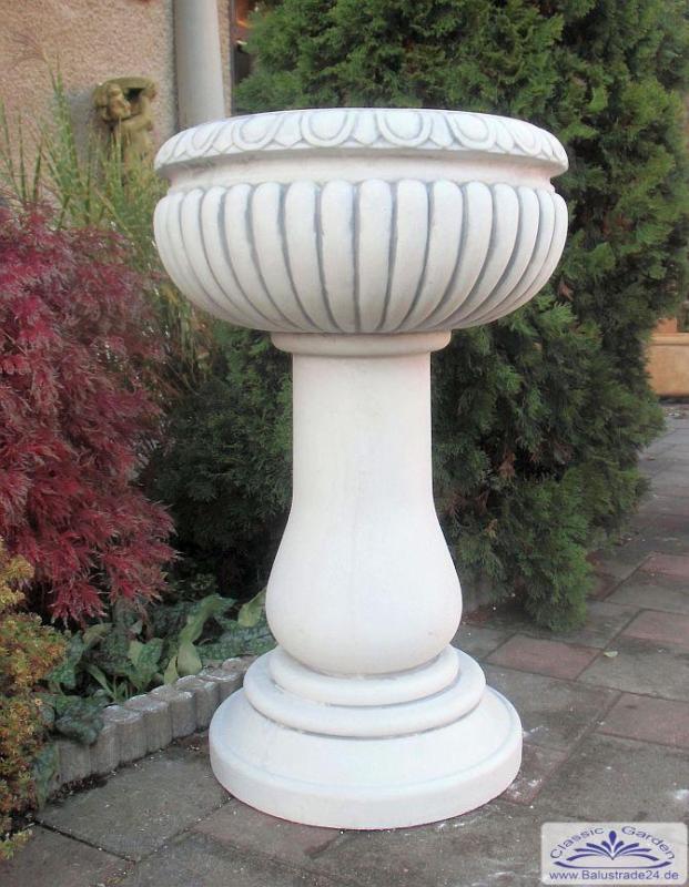 Säulenvase mit hohen Sockel als Pflanzgefäß Säulensockel aus weißem Beton Steinguss 98cm 170kg