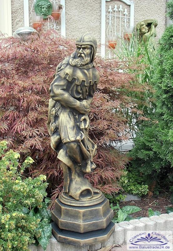 BAD-459 Gartenfigur Schachfigur Bauer 80cm Steinfigur Bogenschütze Figur schwarz-gold