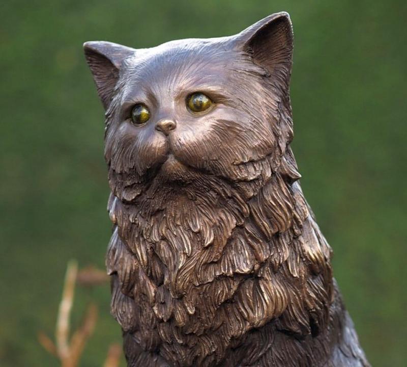 Perser Katze | Bronze Figur | sitzende Langhaar Katzenfigur 36cm
