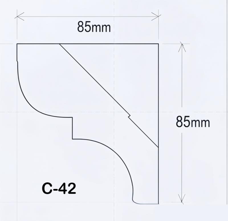 Eckprofil C-42 Gipsstuck Kehle 85x85mm Hohlkehle Stuckleiste Gips Stuck 300cm