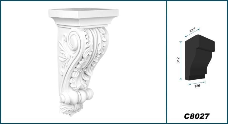 C8027 Schmuck Wandkonsole als Regalkonsole leichte Konsole aus Polyurethan Hartschaum 136x312mm