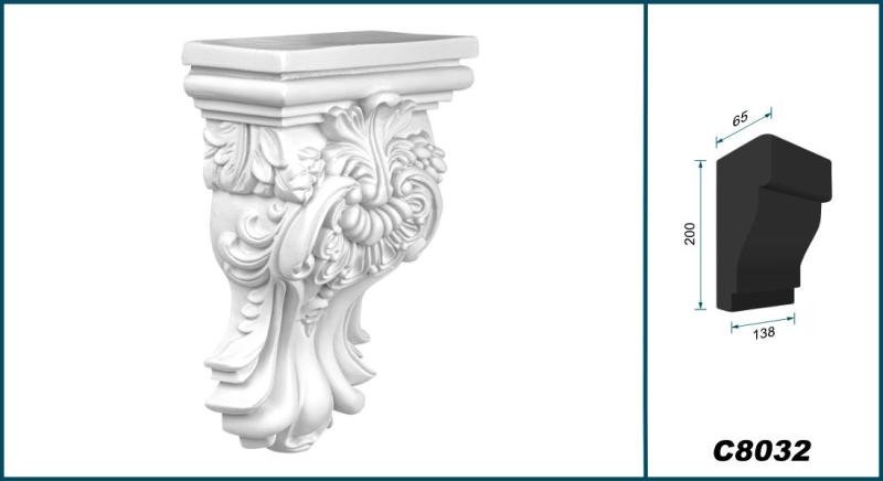 C8032 Schmuck Wandkonsole als Regalkonsole leichte Konsole aus Polyurethan Hartschaum 138x200mm