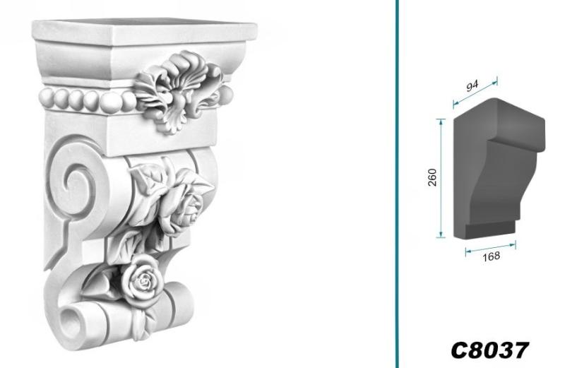 C8037 Zierstuck Wandkonsole als Regalkonsole leichte Konsole aus Polyurethan Hartschaum 260x168mm