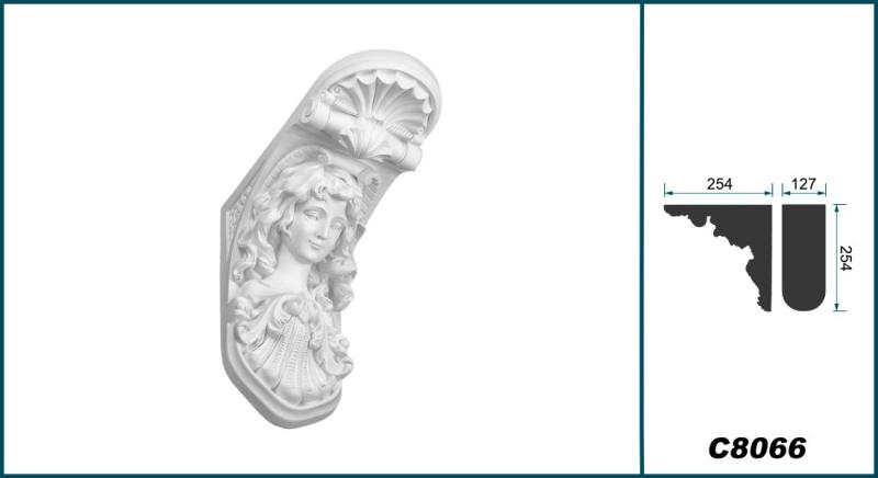 C8066 Schmuck Wandkonsole als Regalkonsole leichte Konsole aus Polyurethan Hartschaum mit Frauen Kopf 254x127mm