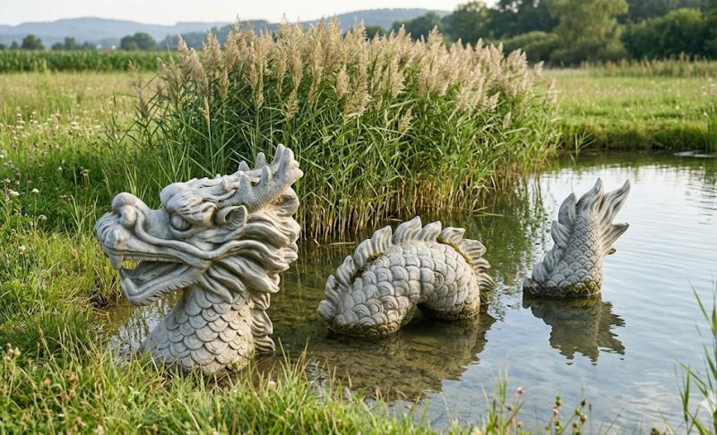 Gartenfigur chinesischer Drachen Fantasy Figur Dinosaurier Erdwurm Höhe 60cm 90kg