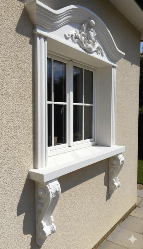 Fassadenstuck Fenster Stuck Gesims Konsolen Zierstuck Betonelement für Aussen