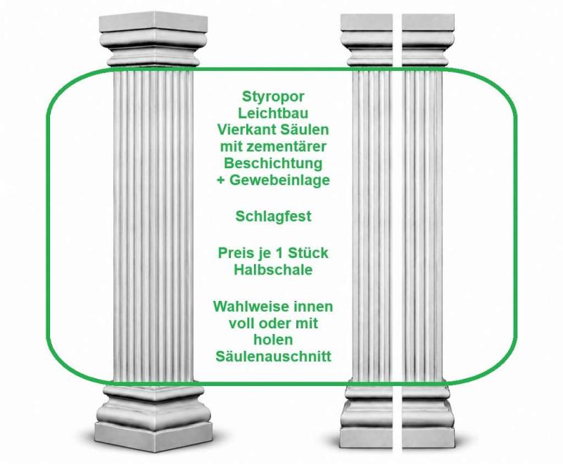 Styroporsäule eckig 25cm kanneliert U-Halbschale Leichtbau Säulenverkleidungen ESA25K