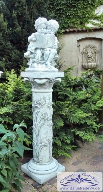 Gartendeko Steinfigur Mädchen und Junge als Märchenbuch Leser 51cm 37kg