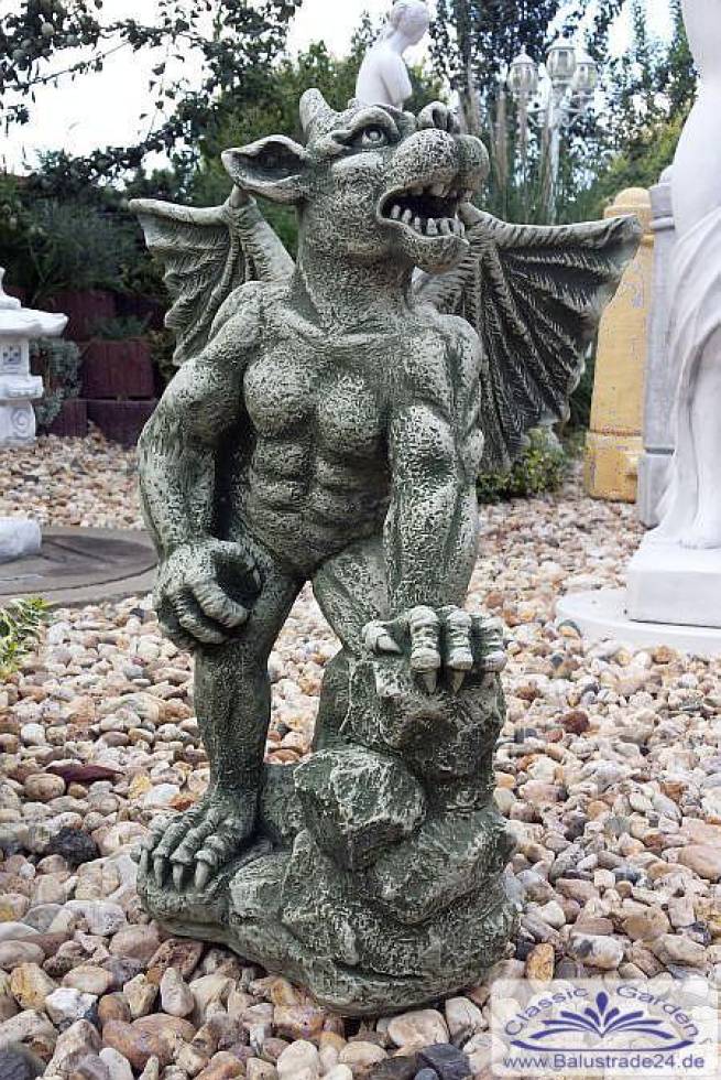 Gartenfigur Drachen mit Flügel Fantasyfigur Steinfigur Gargoyle