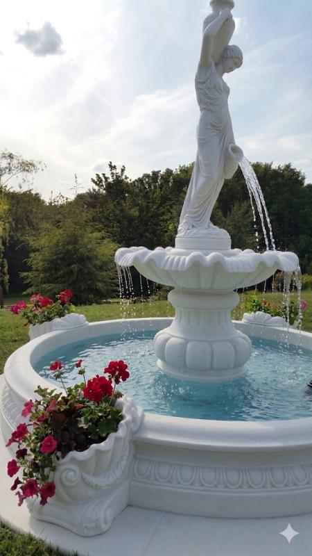 Gartenbrunnen Springbrunnen mit Figur und XL Brunnenbecken 220cm