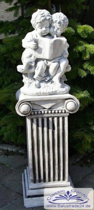 Gartendeko Steinfigur Mädchen und Junge als Märchenbuch Leser 51cm 37kg