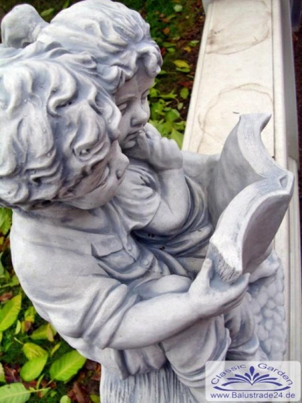 Gartendeko Steinfigur Mädchen und Junge als Märchenbuch Leser 51cm 37kg