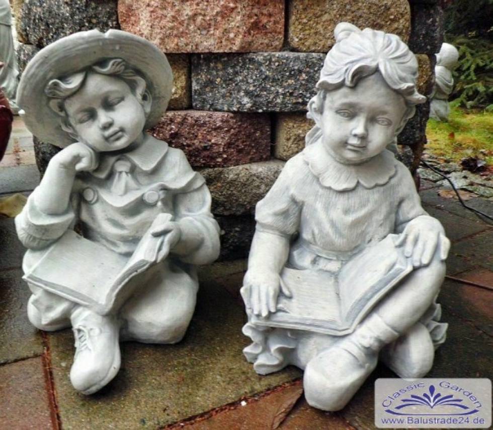 Gartenfigur Mädchen und Junge mit Buch
