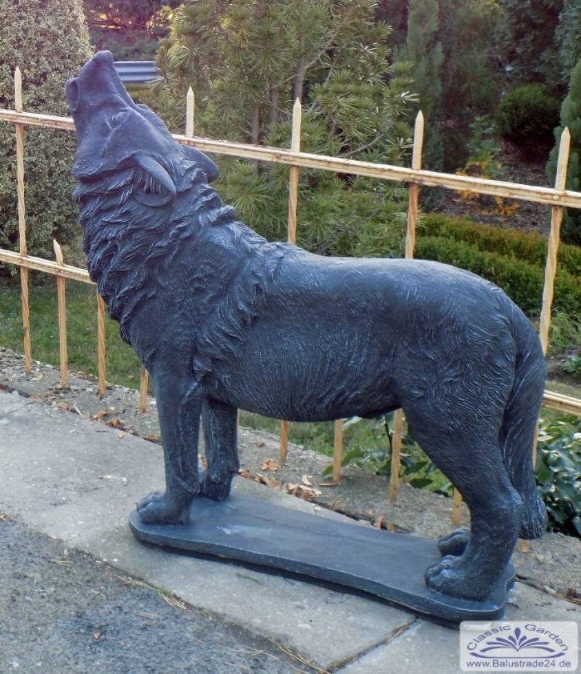 gartendeko steinfigur wolf