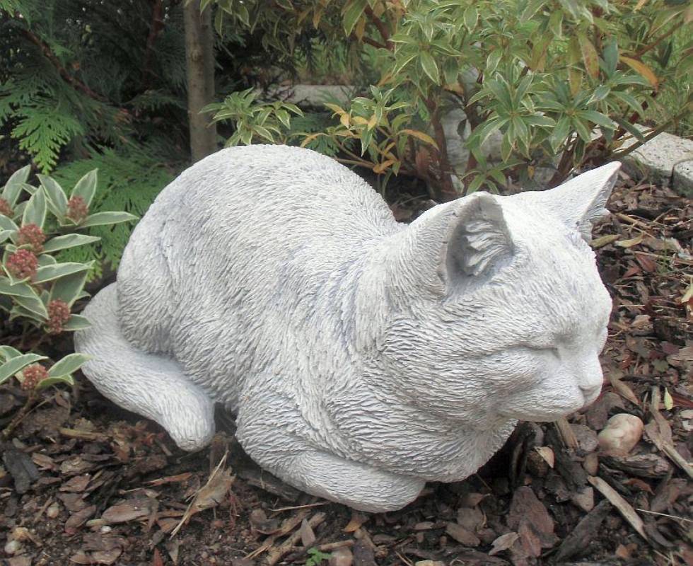 Gartenfigur Gartendeko Geschenk Figur Steinguss Tierfigur Steinfigur Katze 
