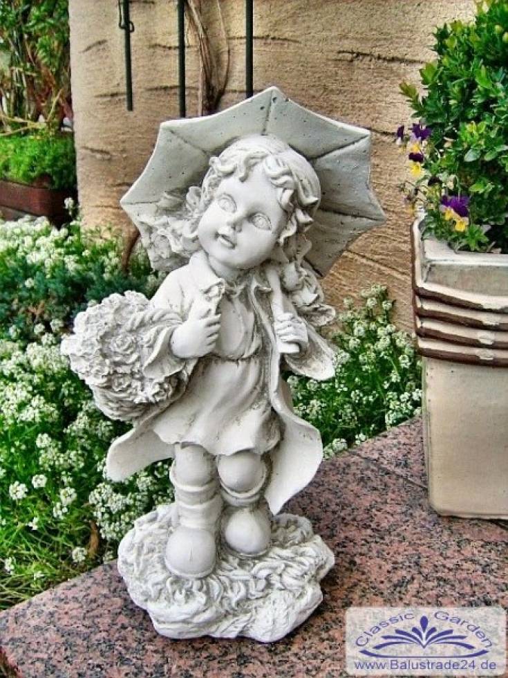Kleine Gartenfigur Mädchen mit Schirm