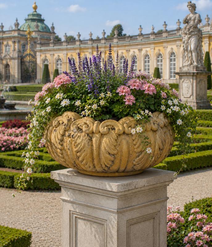 Blumen Beton Pflanzschale Sandstein farbig