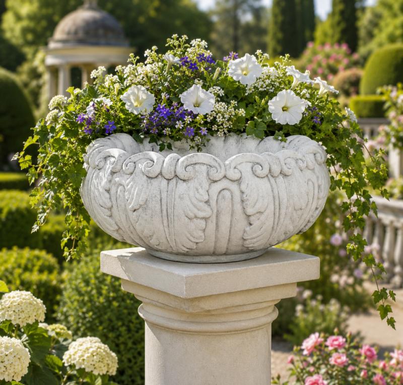 Pflanzschale Blumen Steinschale Beton Steinguss Blumenschale Höhe 23cm 51cm