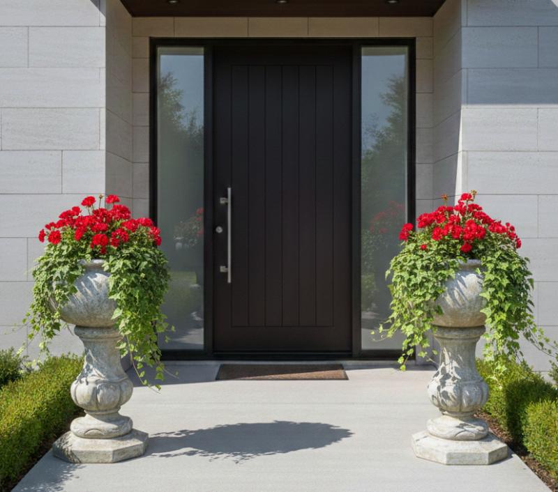 Haus Eingang Tür Ziervasen Blumenkübel