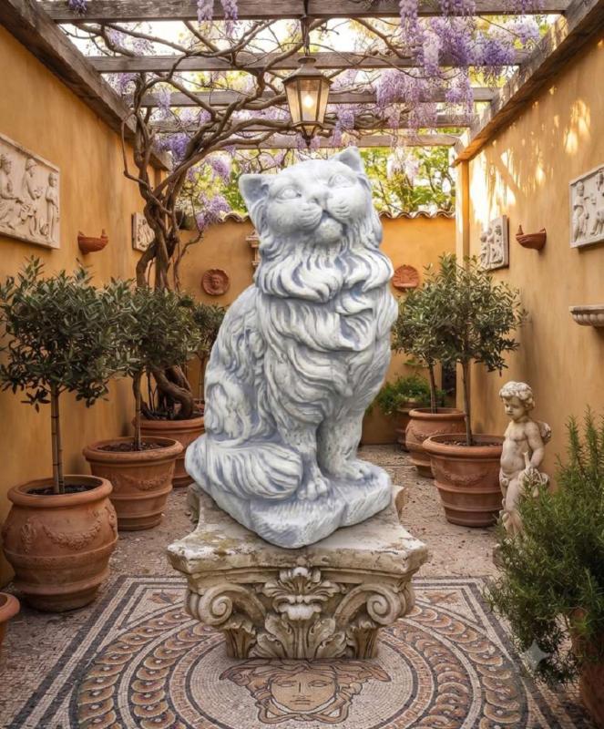 Katzen Gartenfigur Steinfigur Gartendekoration Beton Steinguss Figur