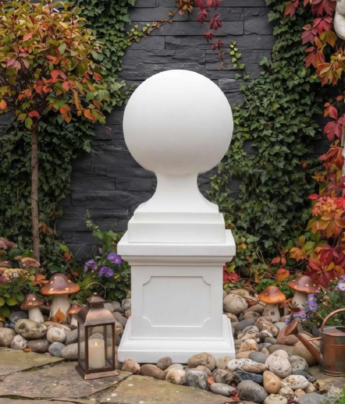 Betonkugel auf Sockel Pfeilerschmuck aus Beton Steinguss 50cm