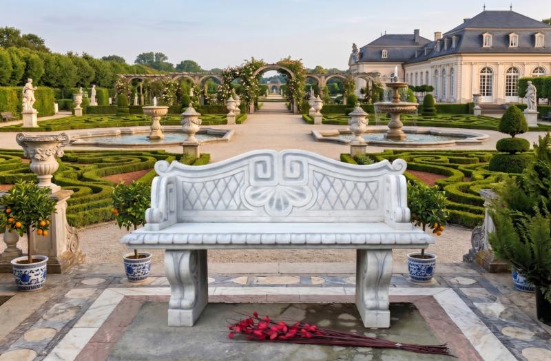 Gartenbank Beton Steinbank mit Lehne Exclusives Design Weißbeton Steinguss frostfest 240kg